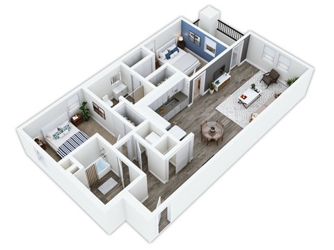Floor plan for 2 beds, 2 baths, 1051 sqft